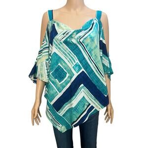 Lane Bryant Asymmetrical Pointed Hem Blouse 18/20 Geometric Watercolor Vacation